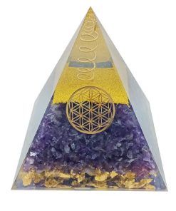Pyramide orgonite améthyste fleur de vie